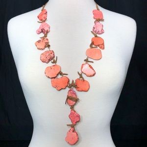 Coral Orange Stone Slice Chunky Long Necklace